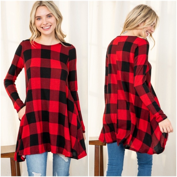 HACCI PLAID POCKET TUNIC TOP - Picture 1 of 13
